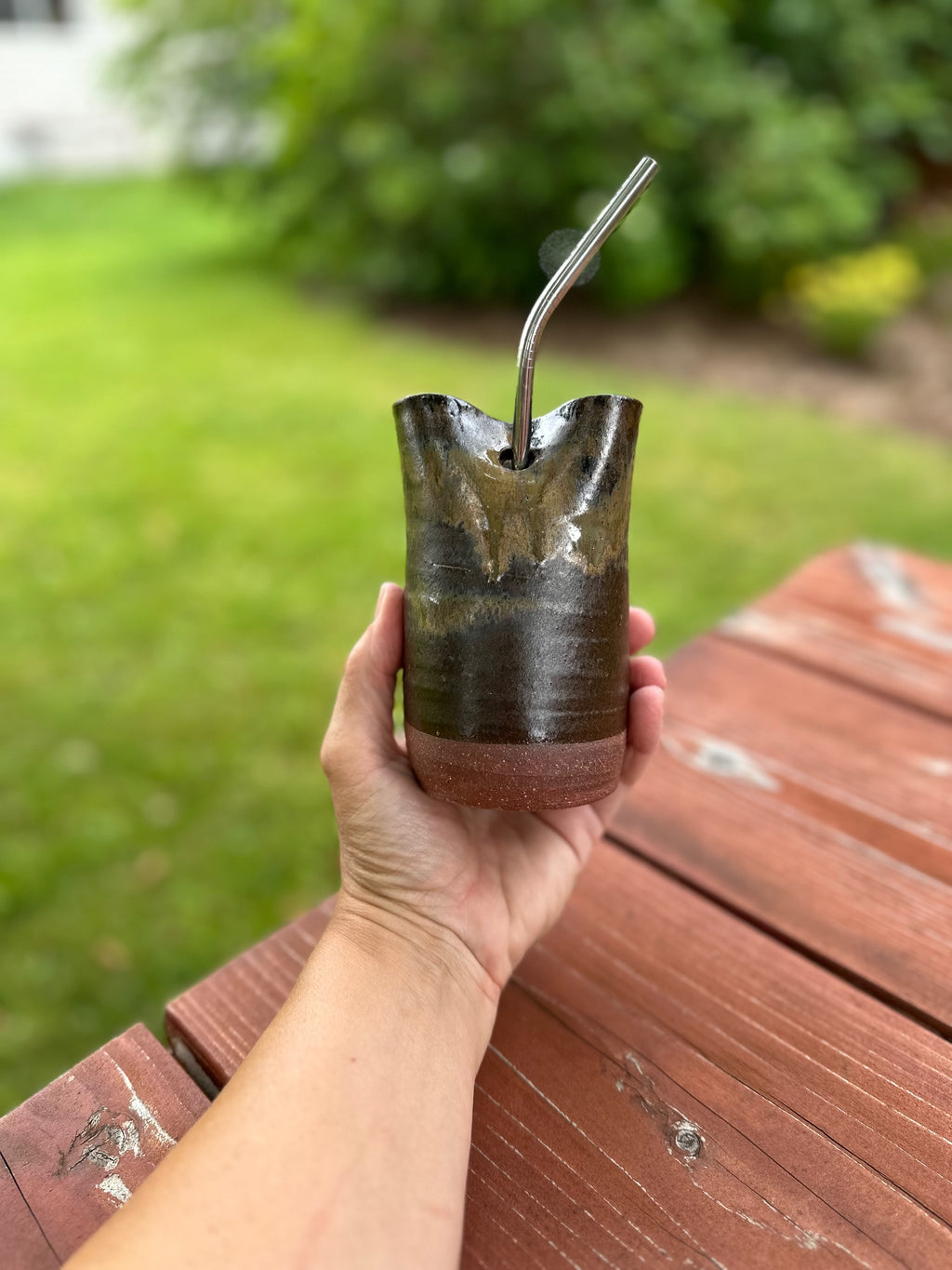 Straw cup dark leather brown image 0