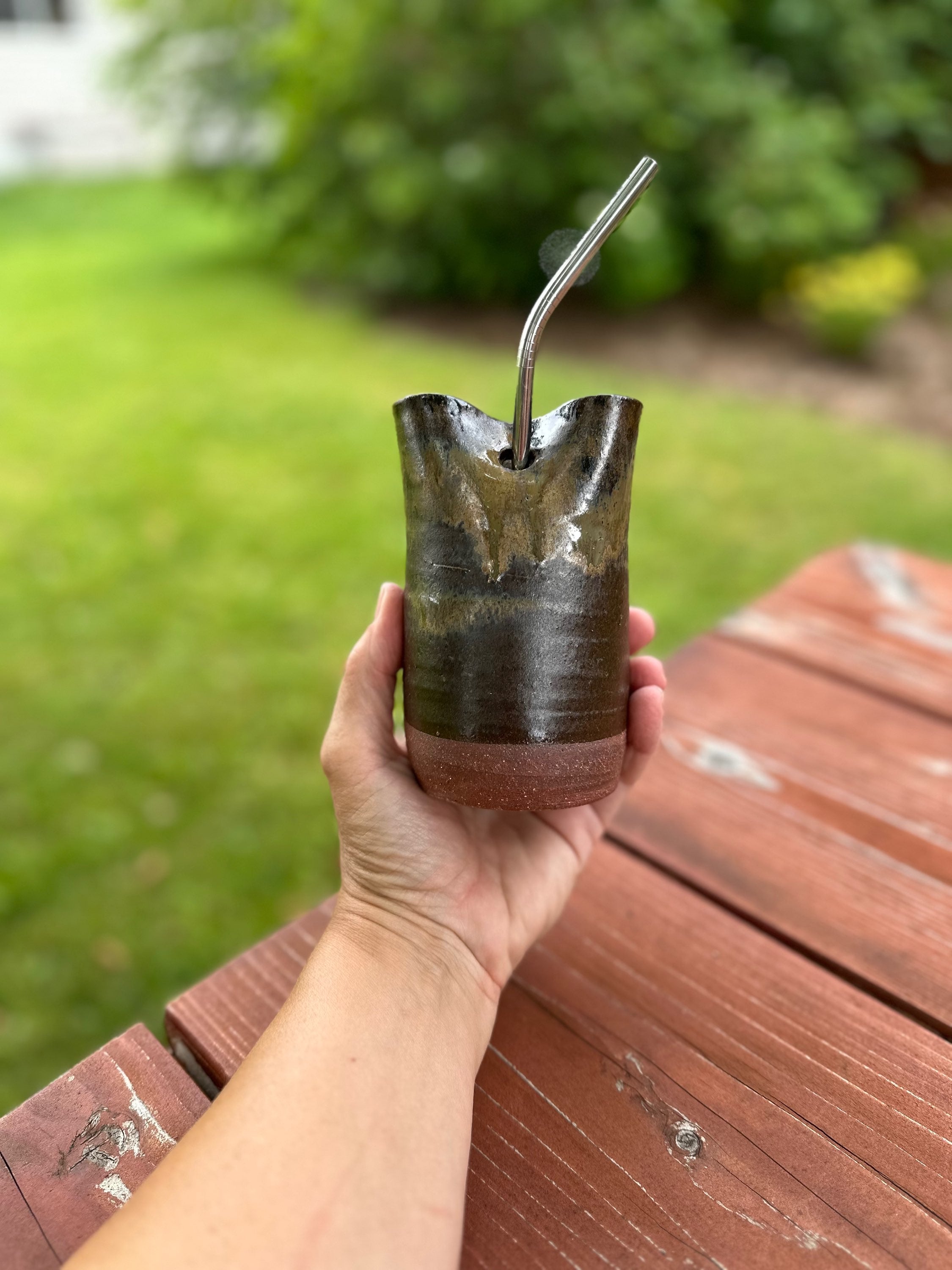 Straw cup dark leather brown image 0